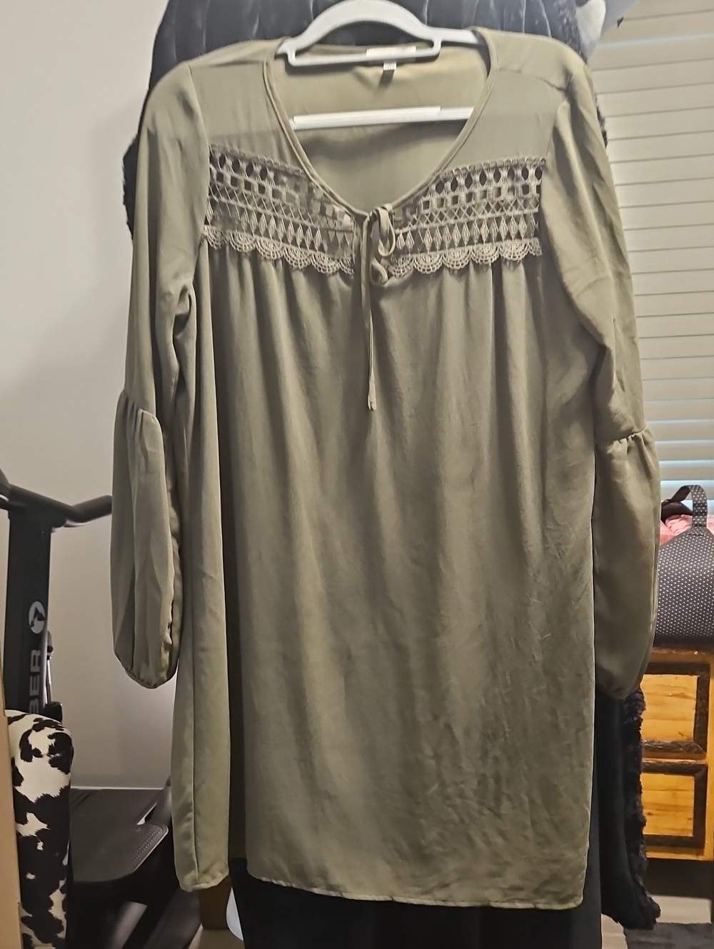 Halo Olive Crochet Yoke Peasant Tunic